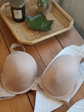 Beige Lace Deep Plunge Bra